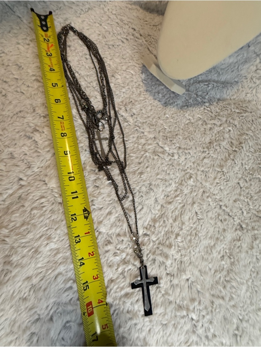 Source Unknown Gunmetal Multi-Layer Cross Necklace with Crystal Drops - Picture 2 of 6